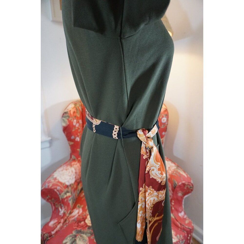Zara Olive Green Midi Dress with Satin Scarf Belt - Size S - Picture 13 of 16